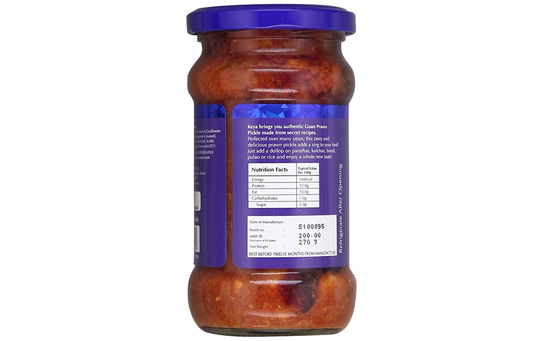 Keya Goan Prawn Pickle   Glass Jar  270 grams